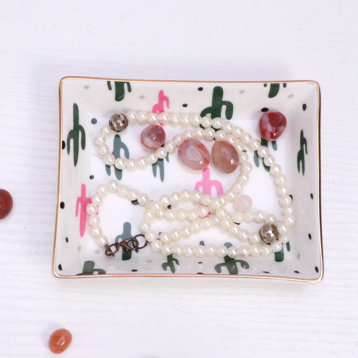 

Small Dish for Jewelry Cactus Holder Jewellery Trinket Jewlery Decorative Tray Porcelain Ring Ceramic Storage Trays