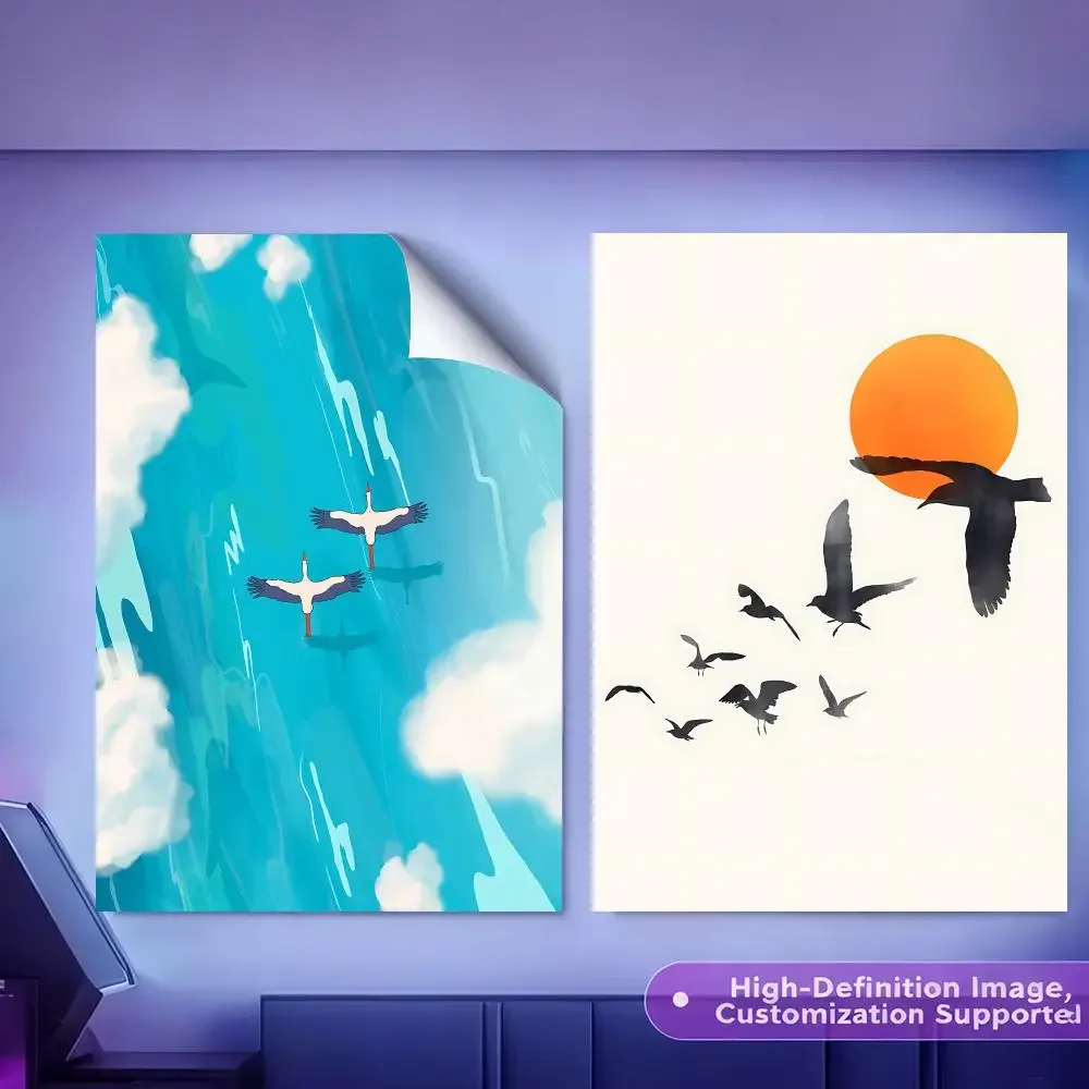 Aesthetic Art Print Colorful Birds in Flight Painting Calligraphy HD Canvas Poster Crease Free Waterproof All Space Wall Decor