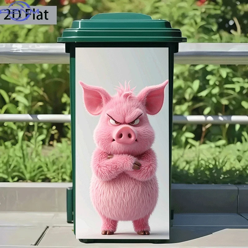 1pc of Trash Can Sticker, × inch, Featuring an Angry Pink Pig Design, Self-Adhesive Wall Decoration for Kitchen Trash Cans (Su