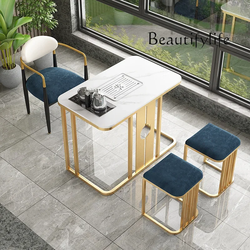 

Nordic small rock slab tea table and chair combination small household coffee table