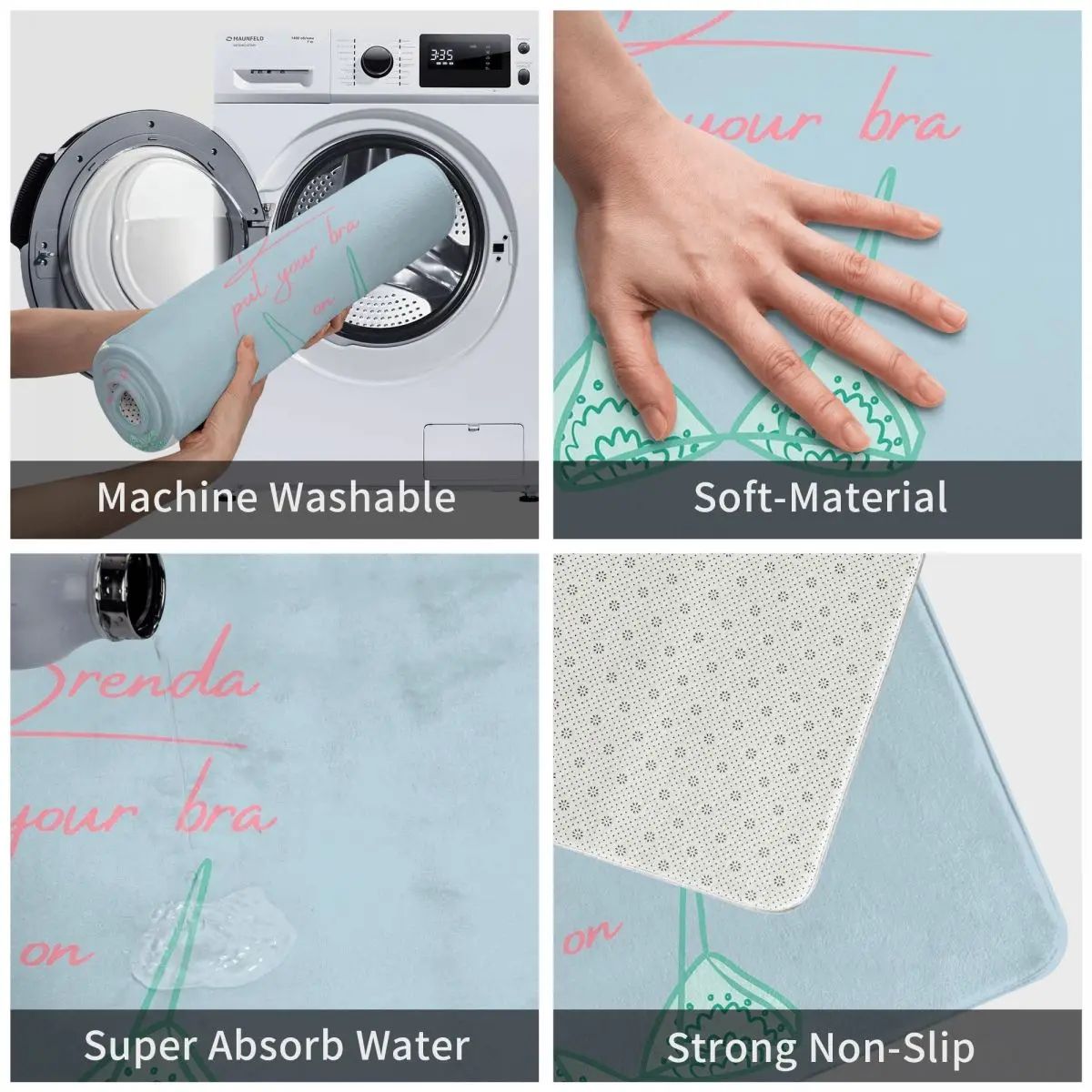 Brenda ضع حمالة صدرك على ممسحة مضادة للانزلاق سجادة أرضية لمدخل المطبخ والحمام المنزلي وغرفة المعيشة وسادة القدم