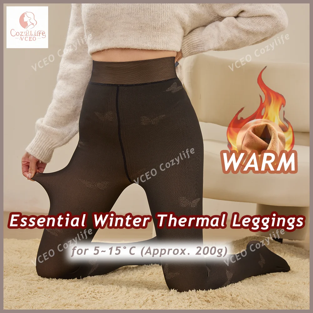 بنطال ضيق حراري مبطن بالصوف بنمط فراشة جديدة للنساء، لباس ضيق دافئ للتخسيس، 5-15 ° C مناسب لرياضات المكاتب المنزلية #5