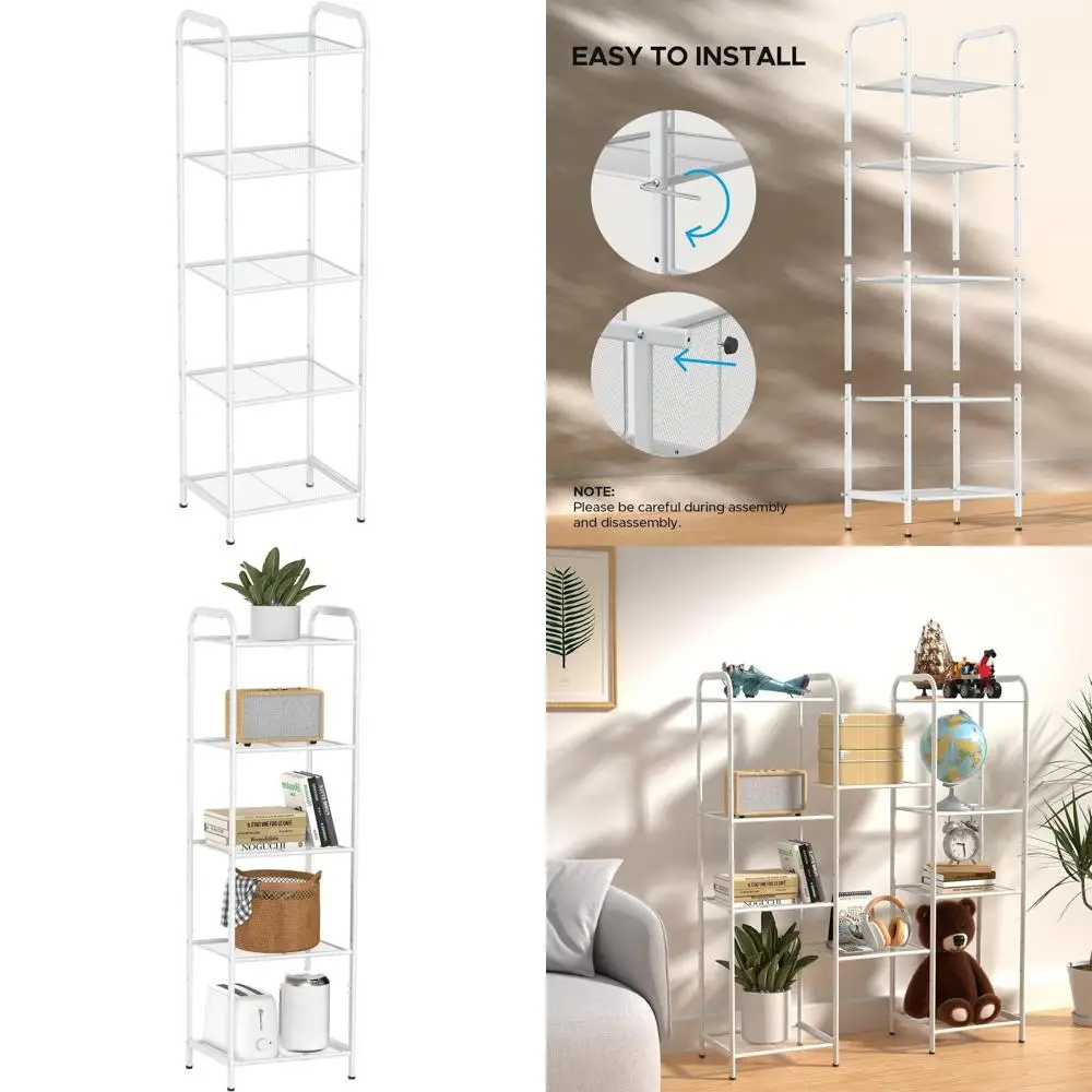 

5-Tier Industrial Style Shelving Rack with Plant Stand, Suitable for Home, Office, and Kitchen (White)