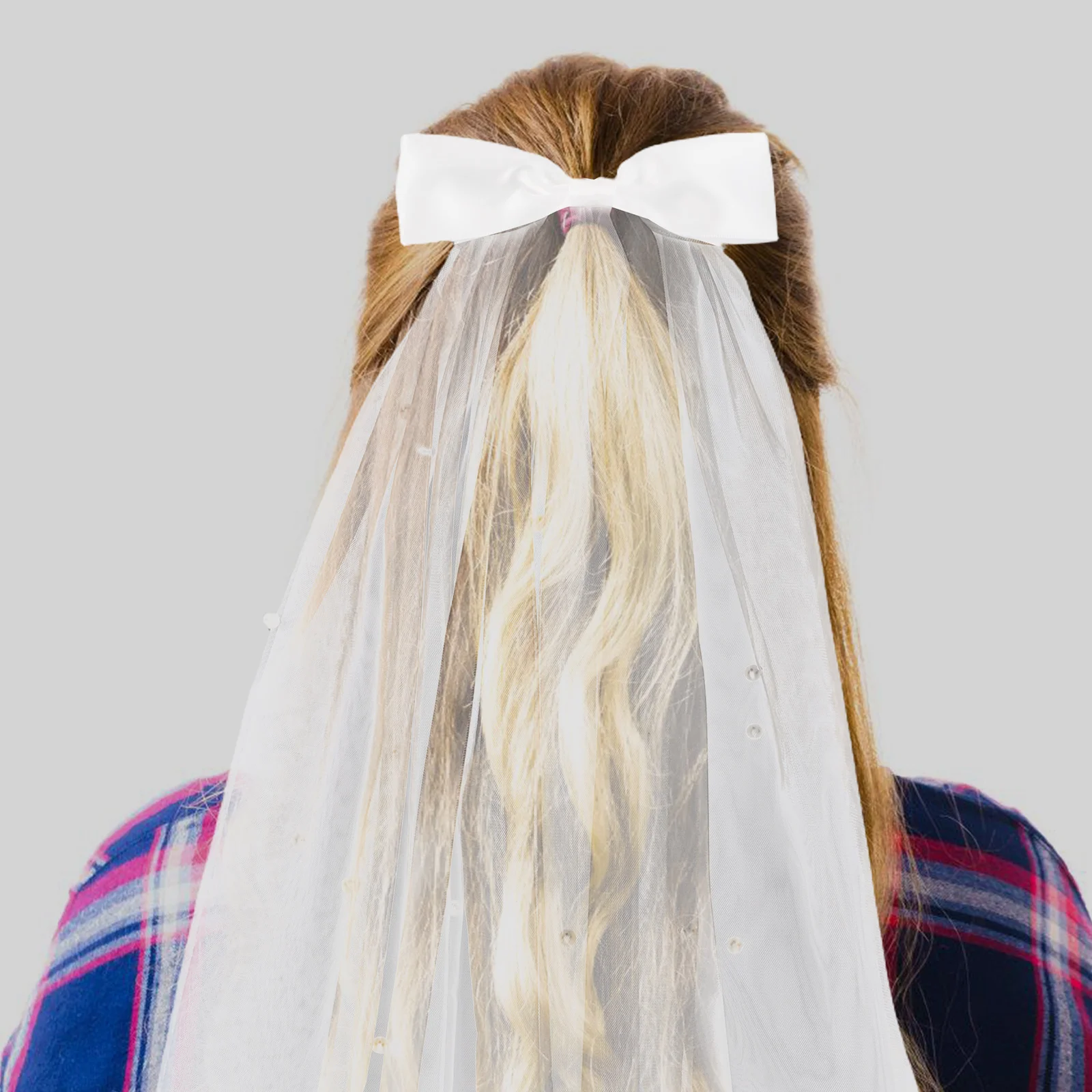 

Short Vintage Pearl Bridal Veil Double Layer White Bow Wedding Hair Accessory Elegant Bridal Headpiece White Bow Wedding Veil