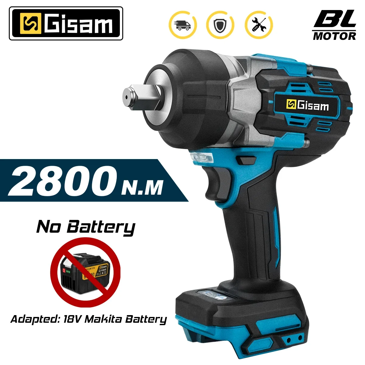 Gisam 3100NM Brushless Electric Impact Wrench 3/4 inch Cordless Electric Wrench Electric Drill Power Tool For Makita 18V Battery