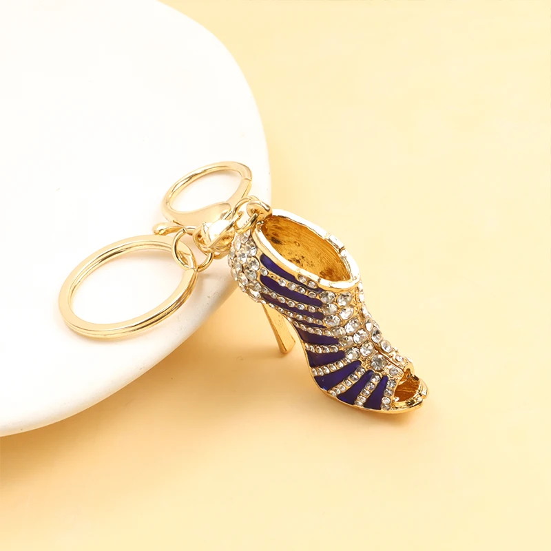 Creative Rhinestones Inlaid Goddess Fish Mouth High Heel Enamel Keychain Women Jewelry Bag Keys Fun Pendants Gift for Women