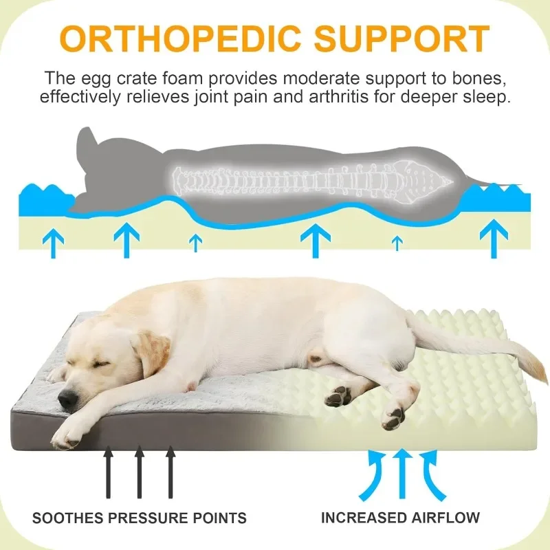

Orthopedic Dog Bed, Waterproof, 41 x 27 Inch, Gray, Deluxe Plush, Removable Cover, Durable Zipper, Orthopedic Foam, 3-Inch Thick