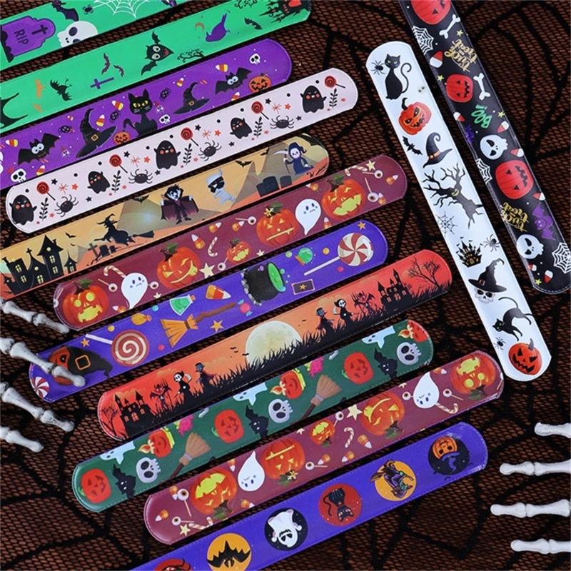 Pack of 100 Assorted Halloween Slap Wristbands Charm for Party Dropship