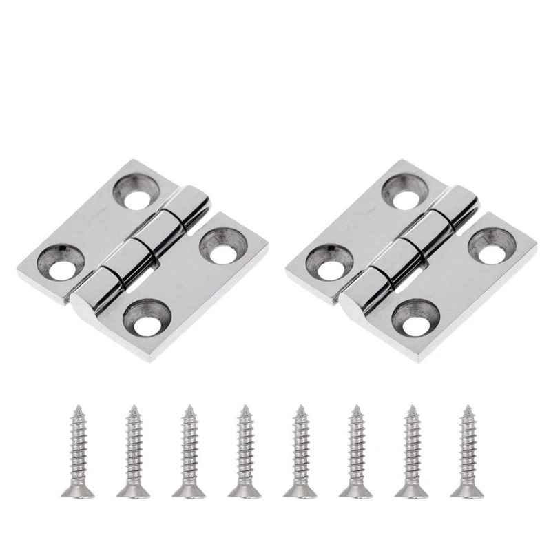 

2Pcs Door Hinge 4 Holes Butt Hinge+8 Pcs Screws 316 Stainless Steel Casting Hinge Fit For Home/Marine Boat 38Mm