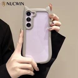 For Samsung S26 Ultra Transparent Cute 3D Cat Ear Case For Samsung Galaxy S25 S24 S23 Plus Hard PC Acrylic Clear Shockpoof Cover
