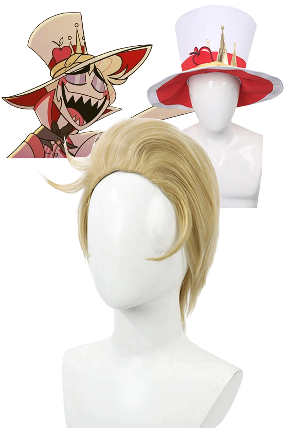 Conjunto completo de pelucas cortas de Lucifer para hombre, accesorios de disfraz de Anime de dibujos animados, Hotel, juego de rol, capa, traje de Halloween