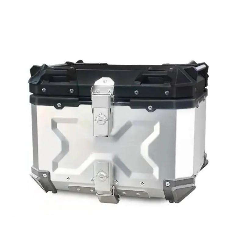 

Factory Hot Selling 45L X Design Silver+Black Motorcycle Top Box Aluminum Alloy Waterproof Tail Boxes
