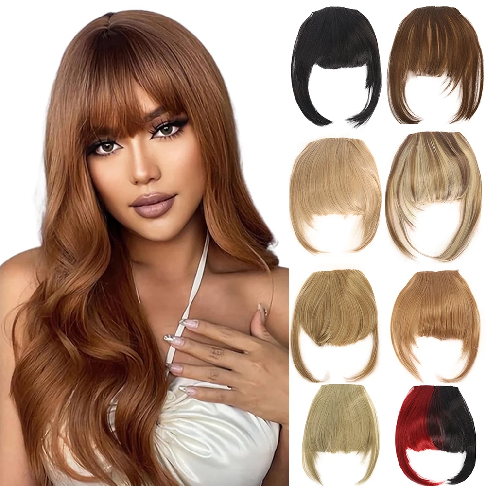 Natural Straight Synthetic Blunt Bangs High Temperature Fiber Brown Women Clip-In Full Bangs With Fringe Of Hair