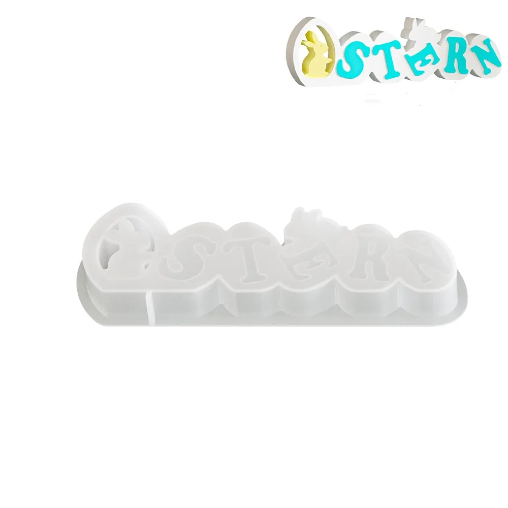 

Cute Easter Bunny Silicone Mold Flexible Reusable Easter Letter Ornament Non-Stick Handmade Rabbit Cement Mold