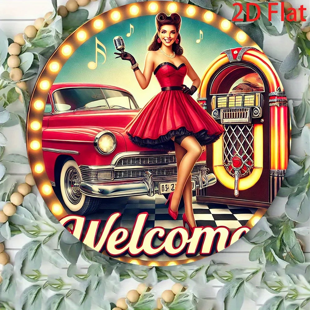 2D Vintage Metal Sign, Flat Print Iron Wall Art, Retro Speaker Design, Pre-Drilled Holes, Durable Steel Plate Decor for Home Bar