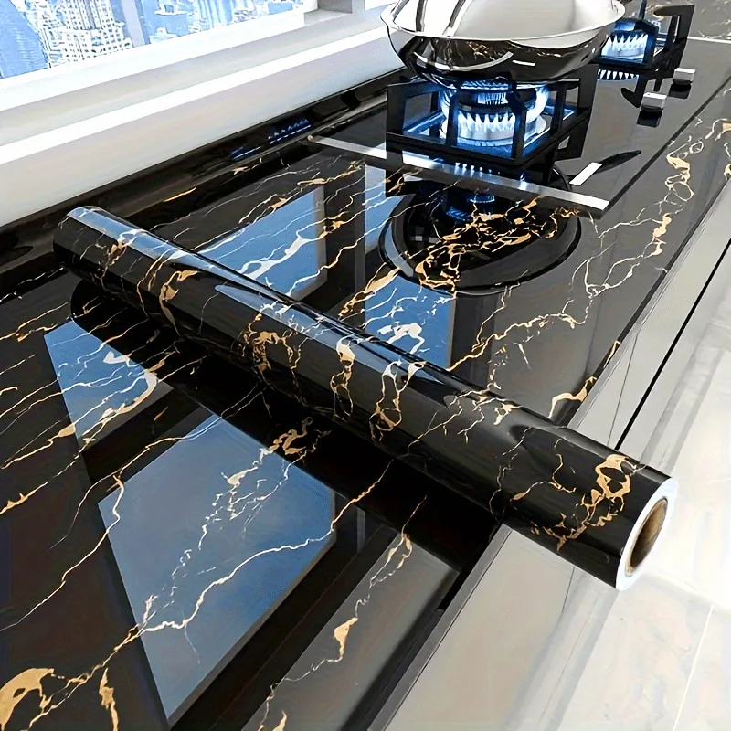 

Marble-pattern Self-adhesive Wallpaper Kitchen Stove Cabinet Anti Oil Aluminum Foil Stickers Ceramic Tile Renovation Wallpaper