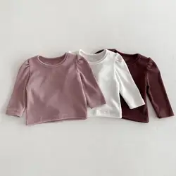 2024 Spring New Infant Cotton Thin Bottoming Shirt Boy Girl Children Solid Fashion Long Sleeves T-shirt Newborm Baby Ribbed Tops