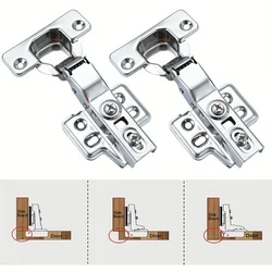 2 Pcs Stainless Steel Cabinet Door Hinges Hydraulic Damper Buffer Soft Close Quiet Wardrobe Door Concealed Hinges with Screws