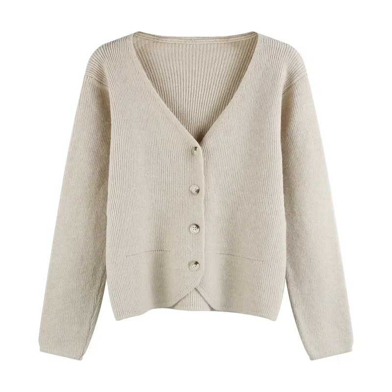 Autumn New Solid Casual Cardigan Woman Sweet Ladies Slim Knitted Cardigan Female Apricot White Black Coffee Korean Top