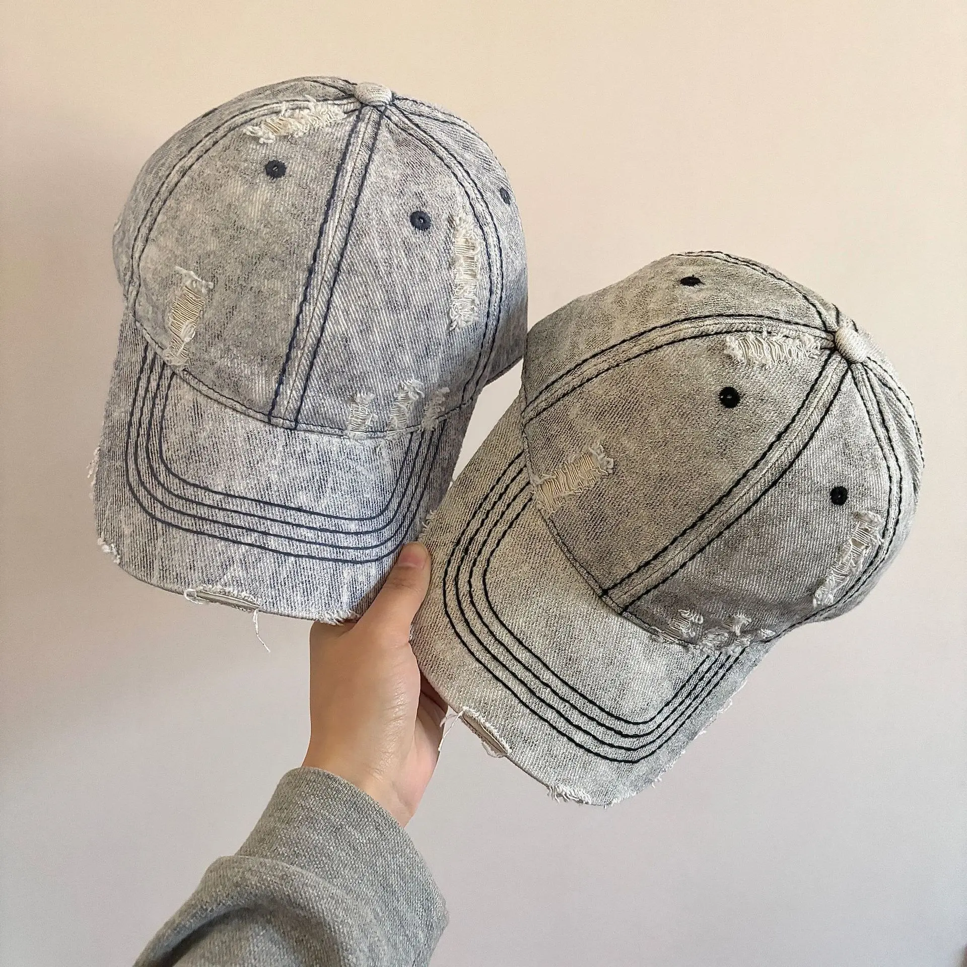denim baseball cap for women and men cotton faded distressed light color caps
