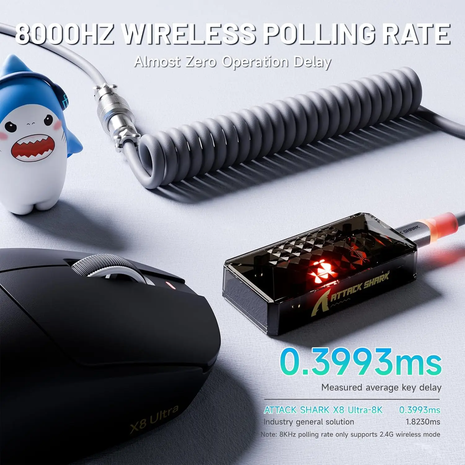 ATTACK SHARK X8 Ultra 8KHz 무선 게이밍 마우스, 55g 초경량, Nordic 52840, PAW3950MAX, 42KDPI, 쿨 나노 코팅…