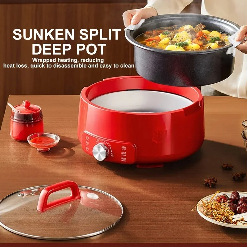 220V Multi Cookers Split Deep Pot Electric Pot 1-5 People Household Non-stick Pan Hot Pot Rice Cooker Cooking Appliances