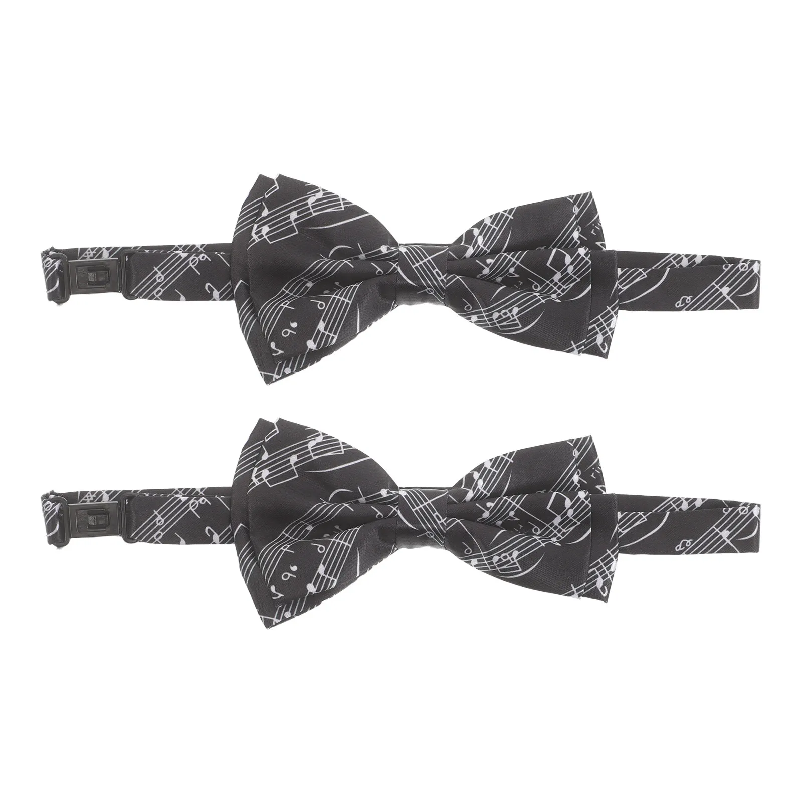 2Pcs Music Note Bow Tie Black White Pre-Tied Adjustable Men's Formal Choir Performance Concert Band Wedding Groomsmen