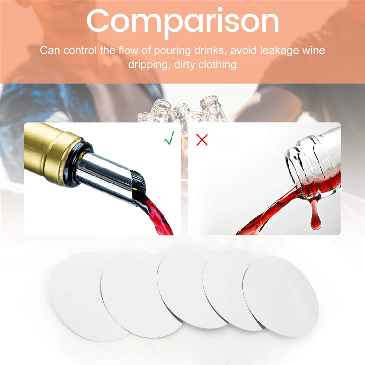 300 Pcs 3 Inch Silver Wine Pourer Discs Drip-Proof Drip Pouring Pour Spout Pour Wine Thin Slice