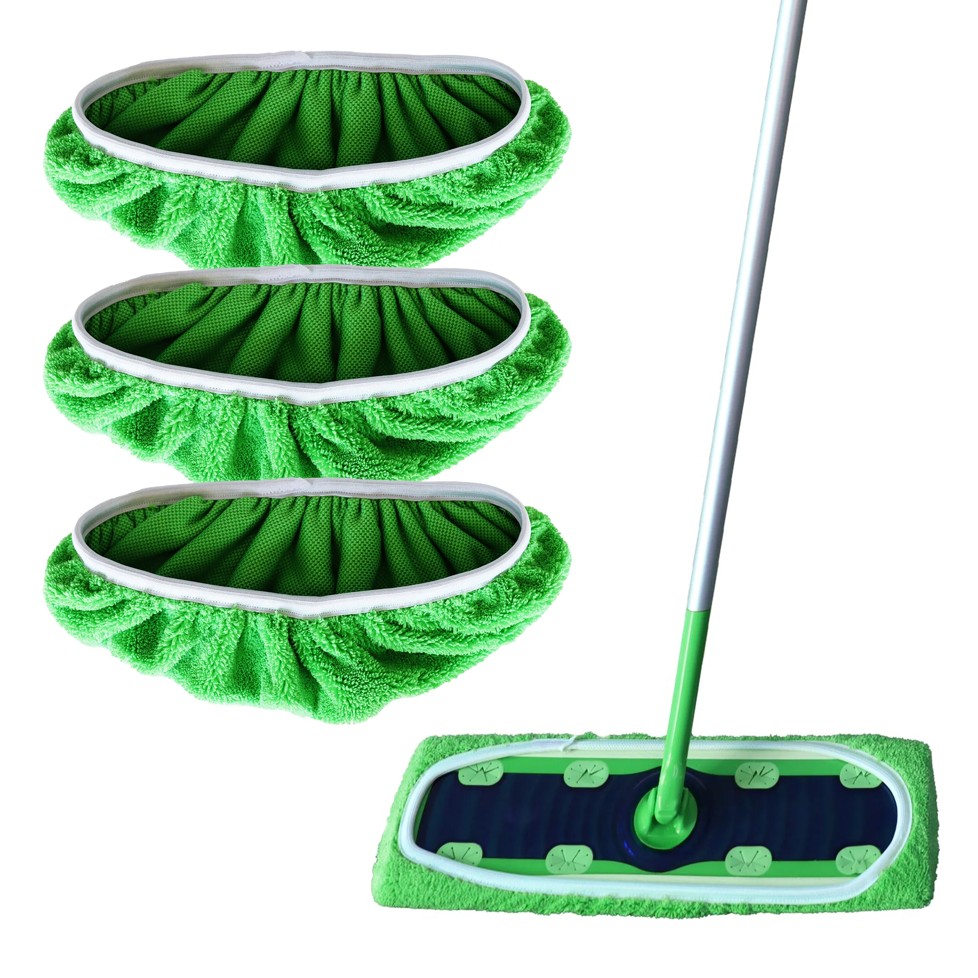 

JINYUDOME 3Pcs Reusable Microfiber Mop Pads For Swiffer XL Sweeper Refills Washable Green Dry & Wet Mopping Floors Cloths 17“*5”