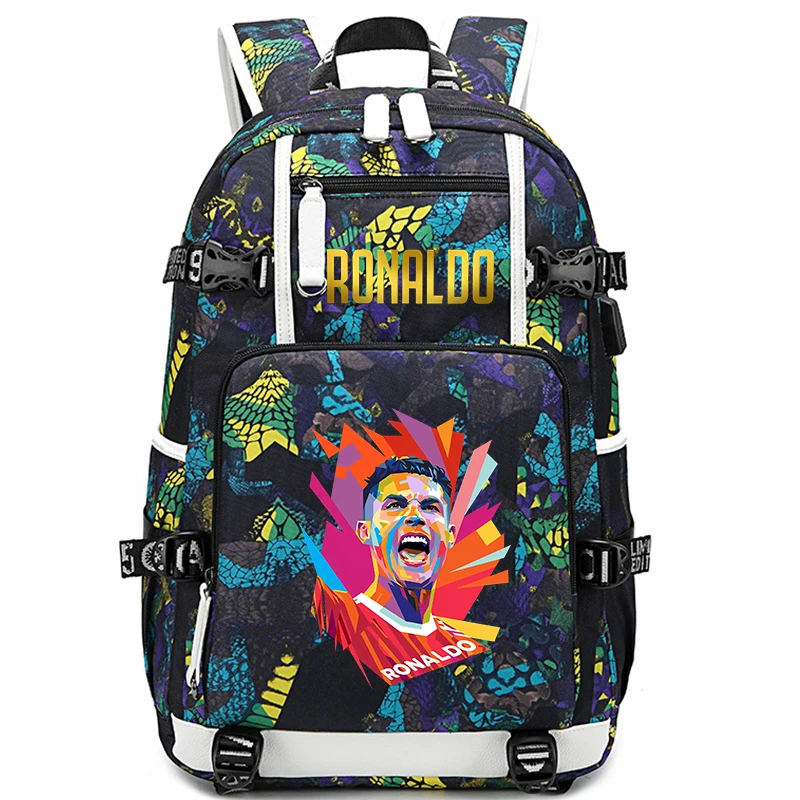 Mochila escolar con estampado de Ronaldo para estudiantes, bolsa de viaje para niños al aire libre