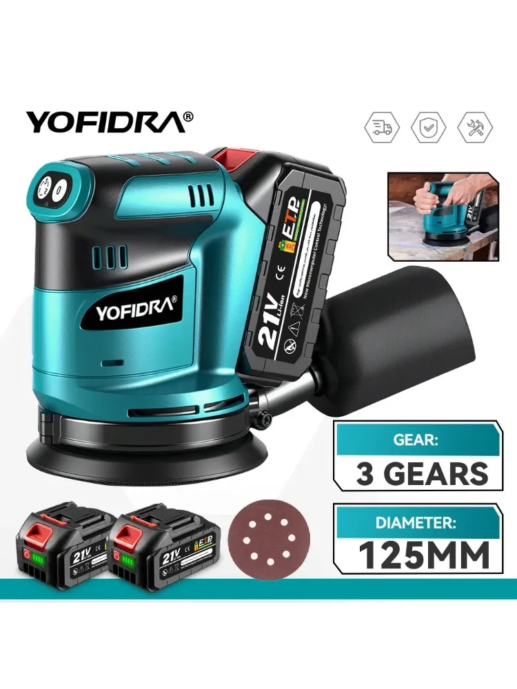 YOFIDRA Akku-Exzenterschleifer Holzschleifer Autopolierer Metallpolier- und Schleifmaschine für Makita 21V Akku