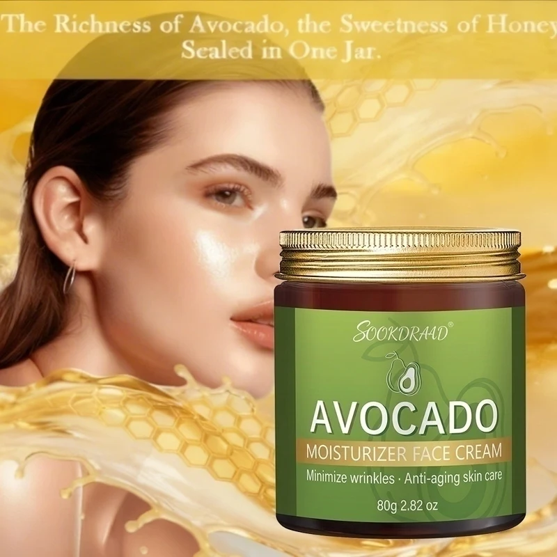 Avocado Moisturizer Face Cream, Natural Avocado, Light Hydration, Face, Unisex,80g, All Skin, Daily Essential