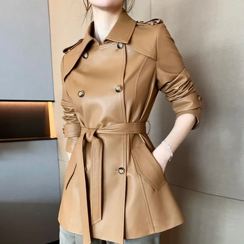 High Quality Sheepskin Coat 2024 New Fashion Elegant Genuine Leather Jacket Women Mid-length Windbreaker Jacket Chaquetas Lq234