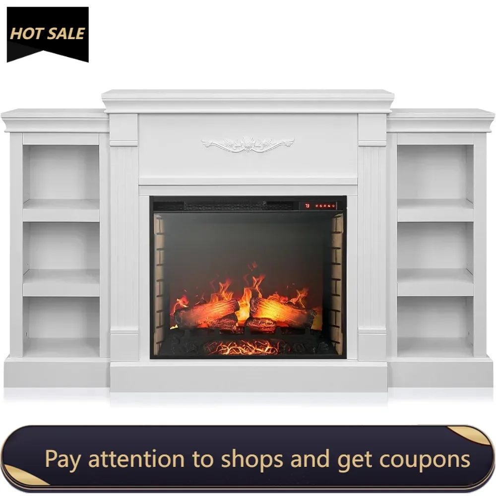 

Modern 70" Electric Fireplace Heater Mantel TV Stand & Media Entertainment Center for TVs up to 68" with Energy-Efficient Heater