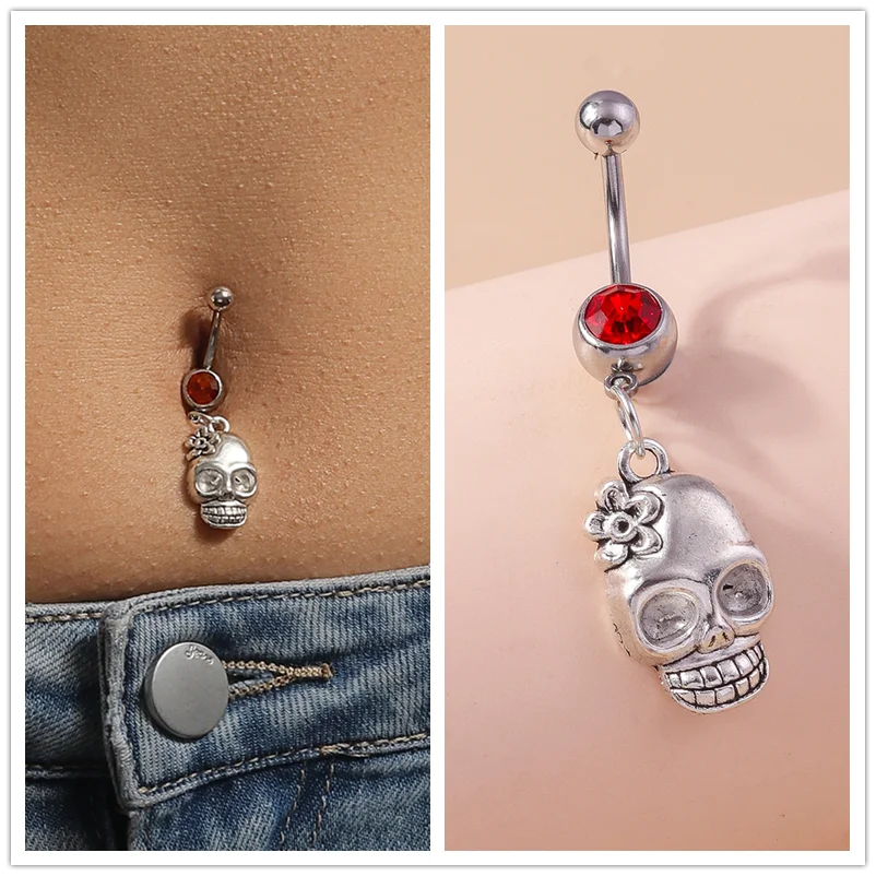 Aihua Halloween Schädel Skelett Nabel Ring Chirurgenstahl Gothic Halloween Spinne Bauchnabel Ring Piercing Ombligo Körperschmuck – Detail 2