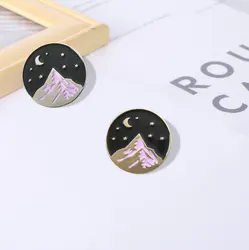 Snow Mountain Enamel Pins Starry Night Moon Stars Badge Brooch Lapel Pin Denim Jeans Shirt Bag Nature Jewelry Gift for Kid