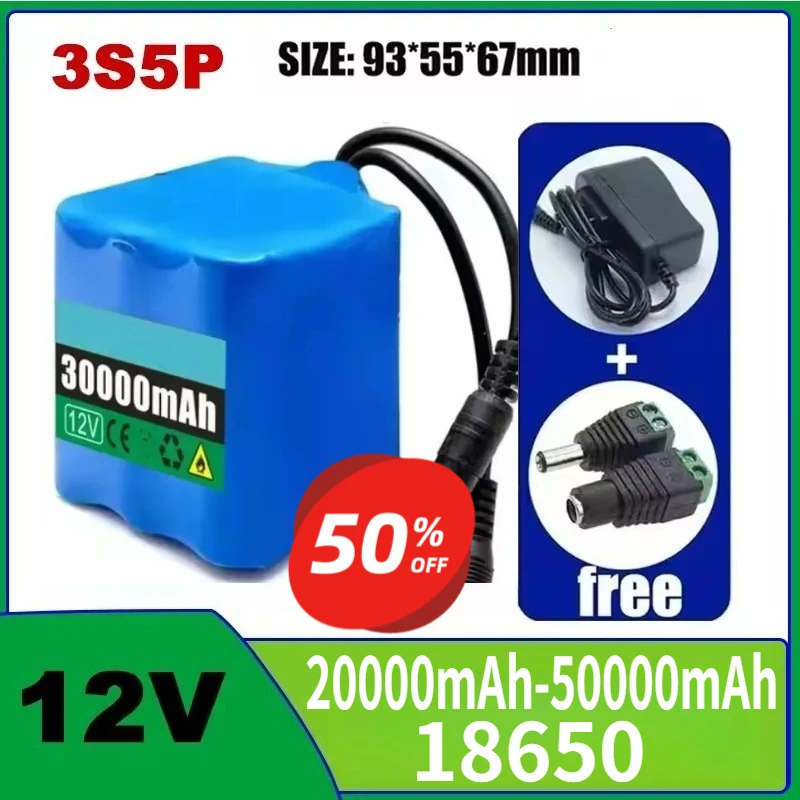 

3S4P 20000mAh 12V Battery 18650 Li-ion 40Ah Rechargeable Batteries with BMS Lithium Battery Packs Protection Board +Charger