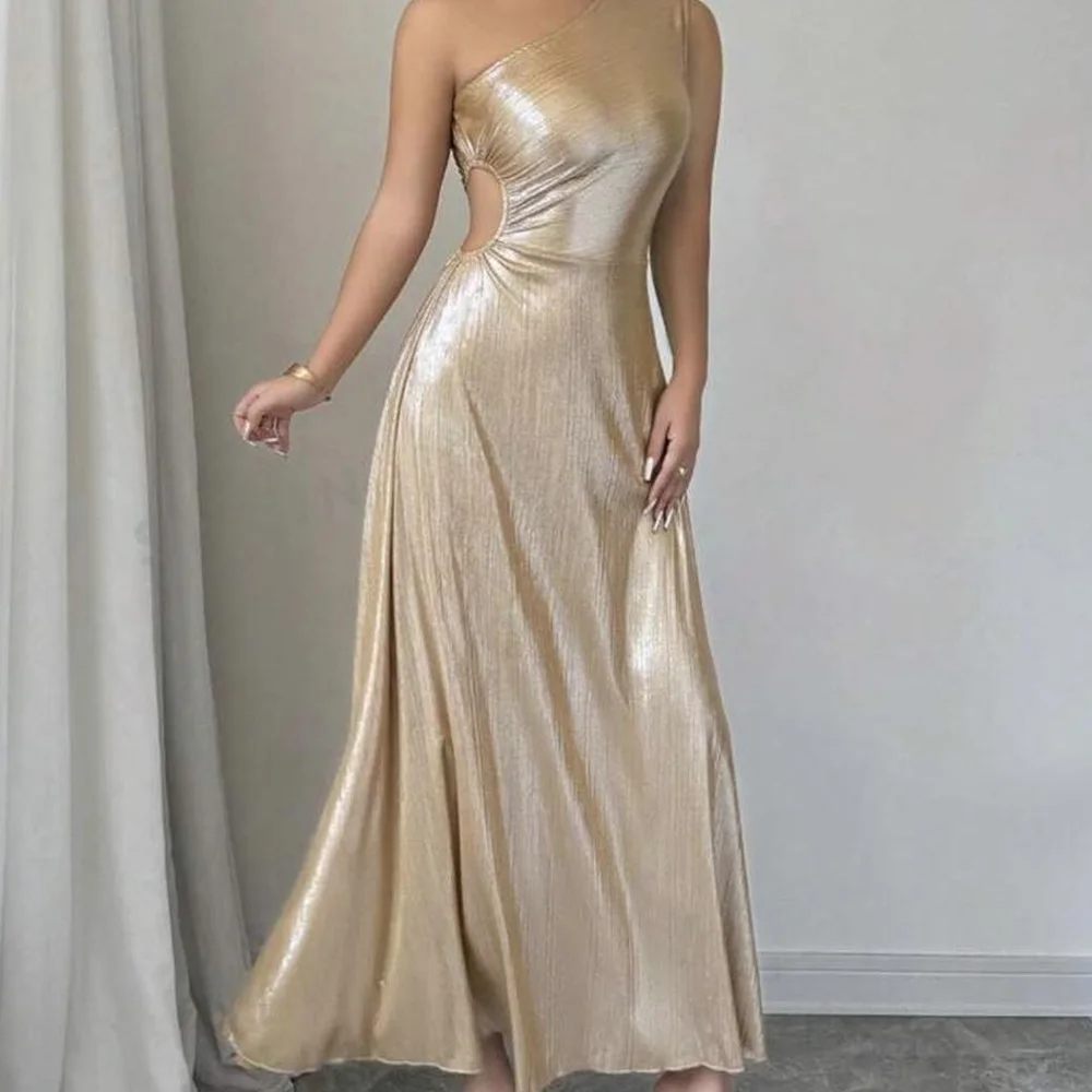 

Party Gowns Classic Satin One Shoulder Sleeveless A-Line Prom Gowns Pleats Photo Color Floor Length Delicate Saudi Arabia 2024