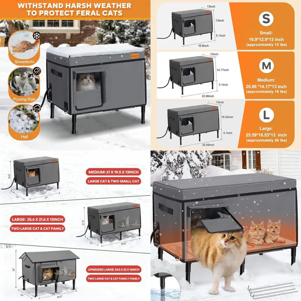 

Укрытое притулок для кошек с подогревом и водонепроницаемым подкладкой, повышенная изолированная кровать 5.1 для зимы, идеально подходит для бродячих кошек в сарамах