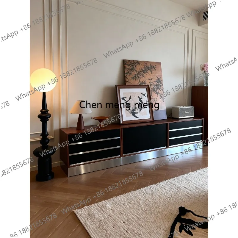 

TV cabinet combination solid wood Bauhaus medieval style living room small apartment household integrated with storage
