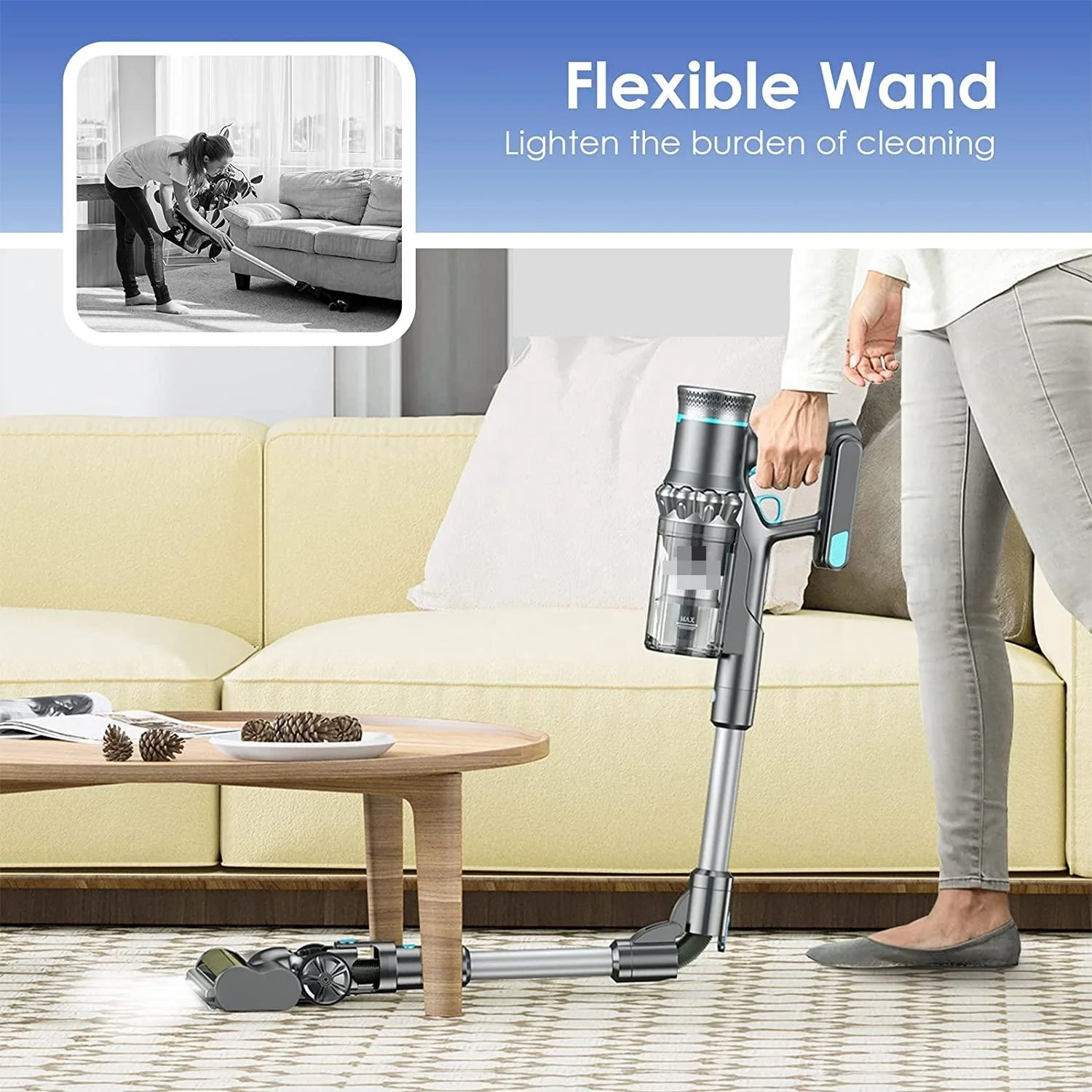Rechargeable Wireless Li-ion Battery Cordless Portable Handheld Vacuum for Home Household Stick Upright Low Noise Vacuum Cleaner