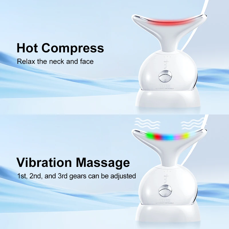 VLVEE-Levantamento Facial Massageador com 7 Luzes LED Cor, Pescoço Instrumento Beleza, 3 Modos, Hot, Feminino Ferramenta Cuidados Pessoais, Presentes Festival