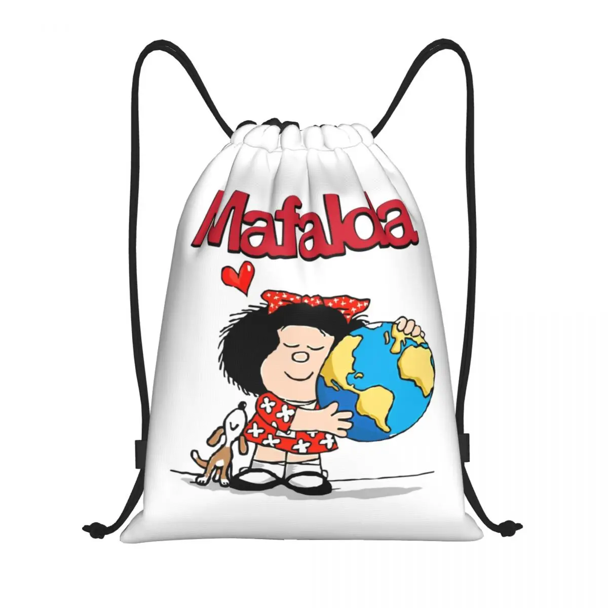 Рюкзак Mafalda World And Her щенок на шнурке для женщин и мужчин, спортивный рюкзак для тренажерного зала, портативный рюкзак Quino, комикс, рюкзак