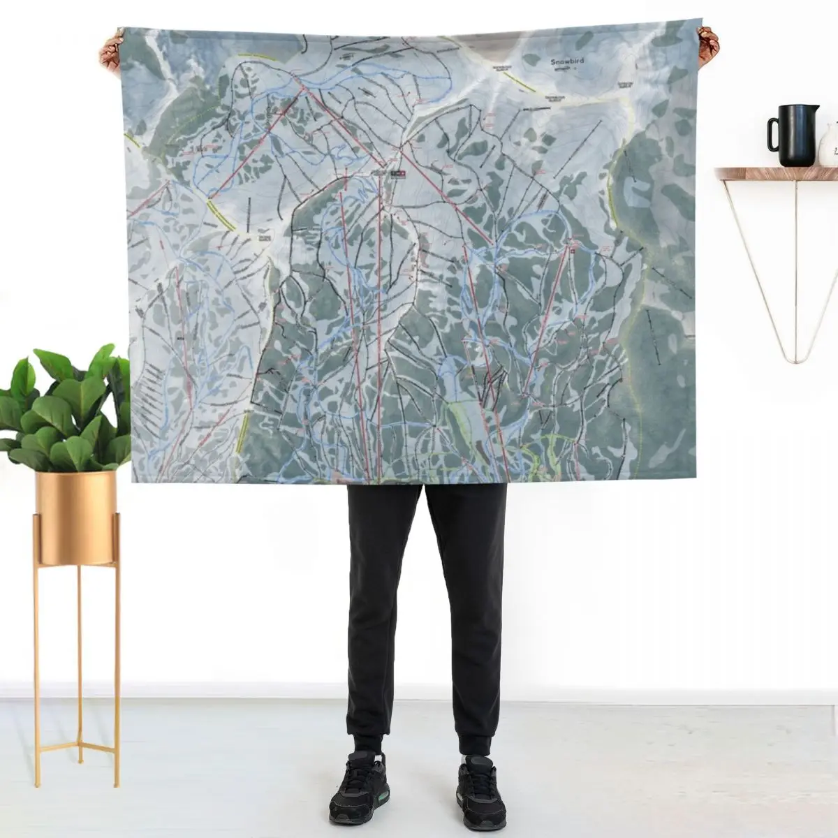 

Snowbird Resort Trail Map Throw Blanket Portable Lightweight Blanket for Travel Camping