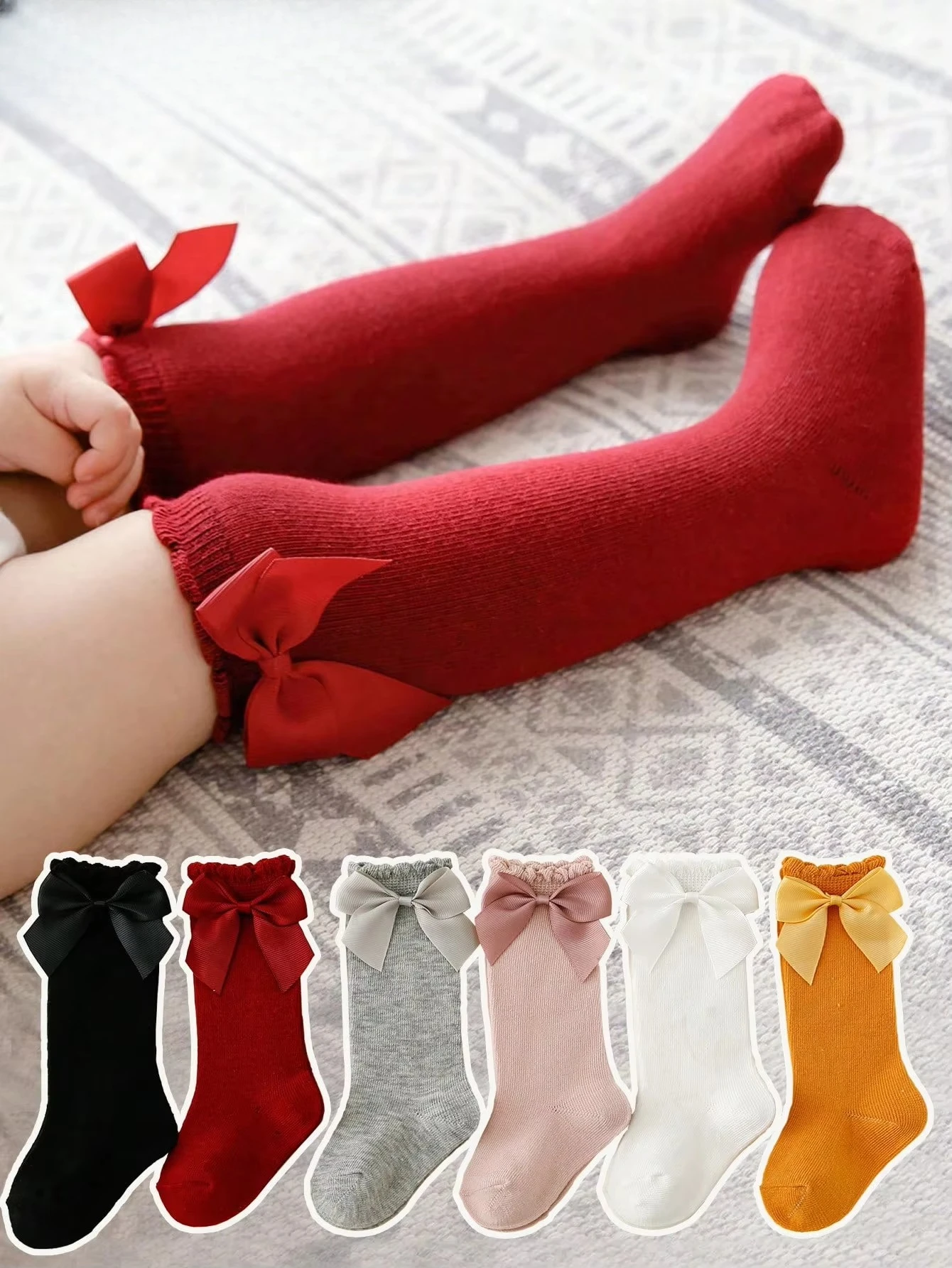 Baby Girls Bow Decor Knee High Socks 0-6Y Cotton Soft Elastic Breathable Kids Leg Warmers All Seasons Daily Wear Gifts