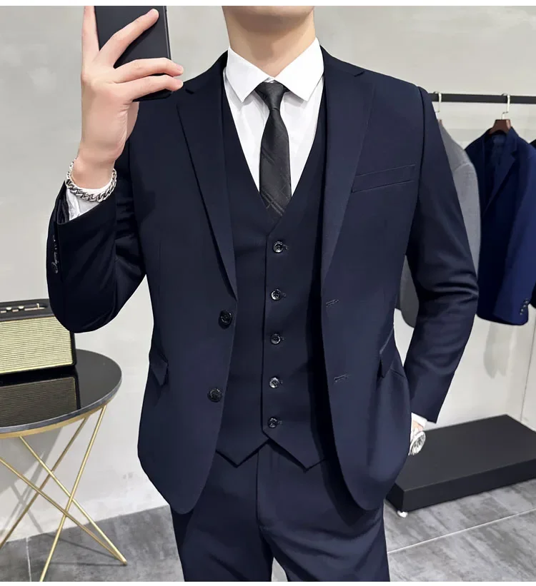 Suit set men's slim fit jacket groom's wedding dress business interview professional formal attire small suit men's