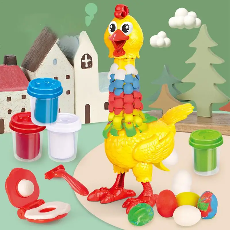 Air Dry Modeling Clay Colorful Feather Filling Hen Model Simulate Egg-laying Hen Model Game Fun Feather Filling Hen Model