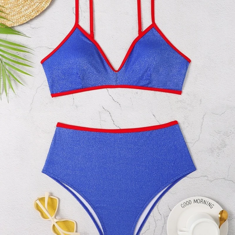 

2025 New Split Solid Color Backless Bikini European and American Foreign Trade Beach Vacation Sports Sun Protection Swimsuit