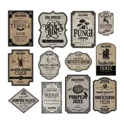 12pcs Halloween Wine Bottle Decals Self Adhesive Liquor Bottle Labels Stickers Portable Wine Bottle Sticker For Pub Bars Home