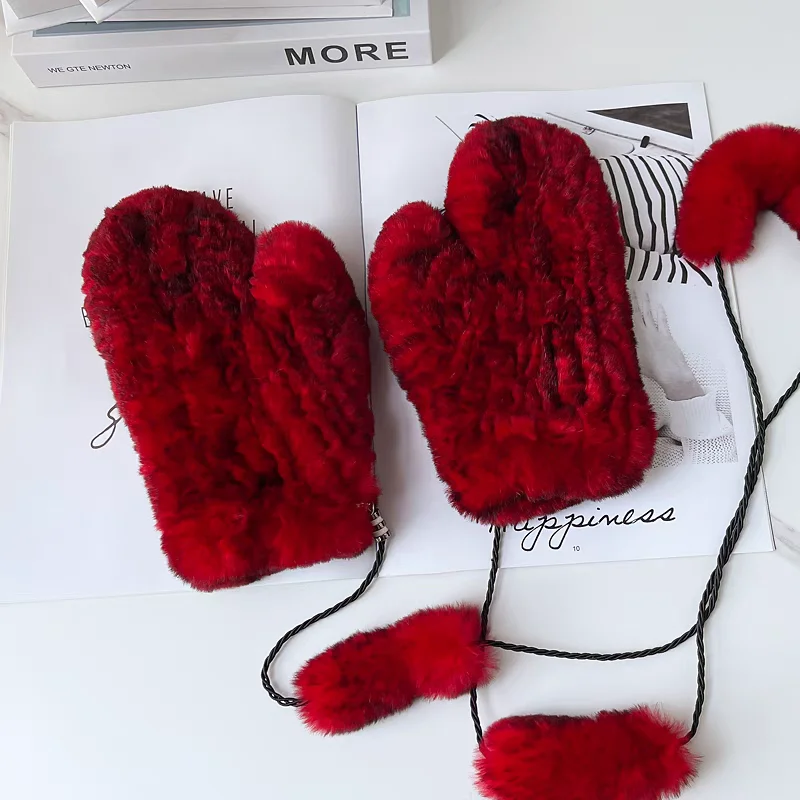 حار بيع الشتاء فتاة الطبيعية ريال ريكس أرنب الفراء قفازات جيدة مطاطا محبوك القفازات سيدة قفازات